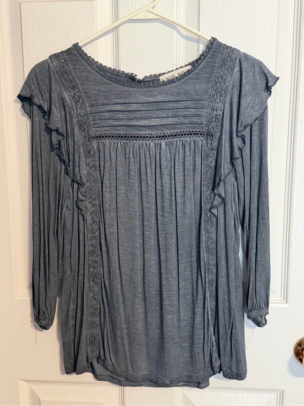 Knox Rose Slate Gray Ruffle Pintuck Blouse
